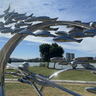 Decoración moderna del jardín de Art Fish Sculptures Polished For del metal del espejo