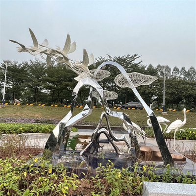 El acero inoxidable del parque del humedal esculpe a Crane Egret Metal Sculpture realista