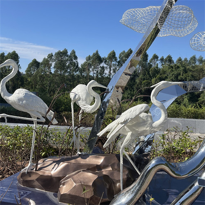 El acero inoxidable del parque del humedal esculpe a Crane Egret Metal Sculpture realista