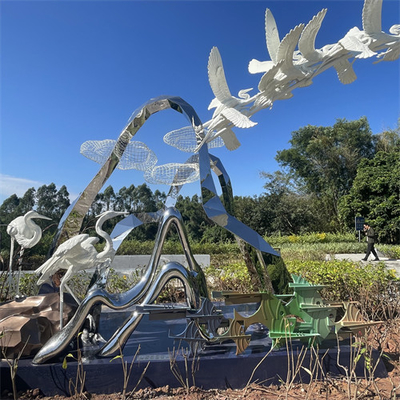 El acero inoxidable del parque del humedal esculpe a Crane Egret Metal Sculpture realista