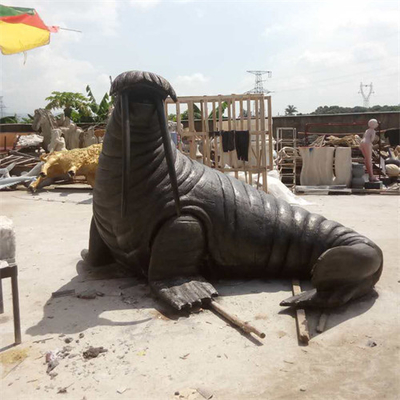 El jardín animal de bronce de la morsa de tamaño natural del mar esculpe al aire libre para la decoración