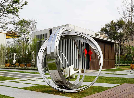 Acero inoxidable grande de Ring Metal Contemporary Outdoor Sculpture para el jardín