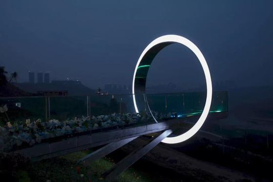 Las esculturas al aire libre del jardín de la puerta de la luna del círculo pulieron de acero inoxidable modificada para requisitos particulares