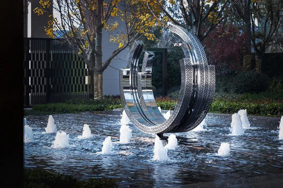 Fuente Ring Decorative Metal Sculpture Mirror Art Statue moderno de acero inoxidable