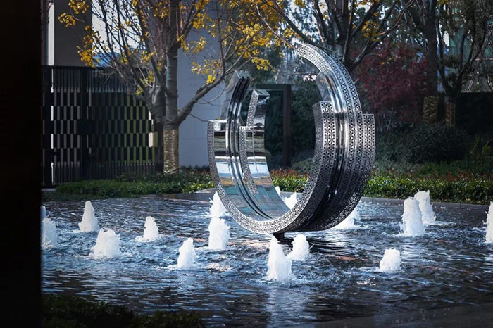 Fuente Ring Decorative Metal Sculpture Mirror Art Statue moderno de acero inoxidable